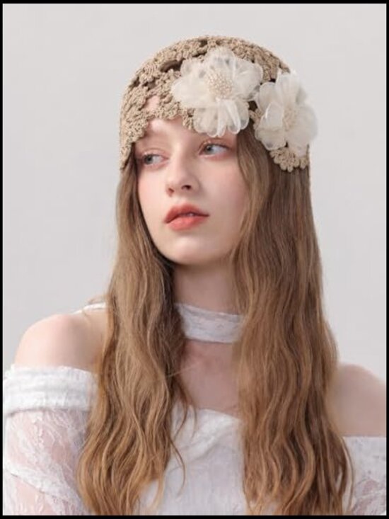 Cotton Crochet Hat Boho Flower Knit Beanie Hollow Skull Cap Handmade Summer main image 5